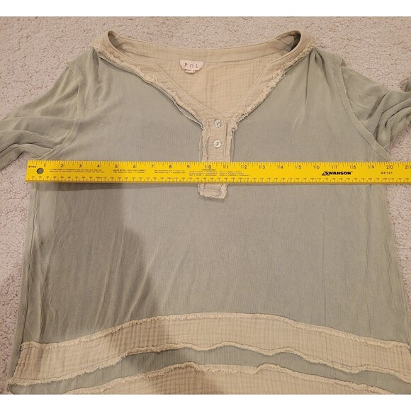 Nwot POL Ribbed Long Sleeve Henley Shirt Top Green Distressee Oversized Small - Picture 6 of 11